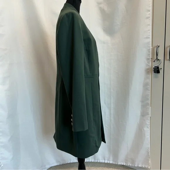 Melanie Lyne forest green long blazer coat open front clasp closure Sz 12 NWOT - Picture 2 of 12
